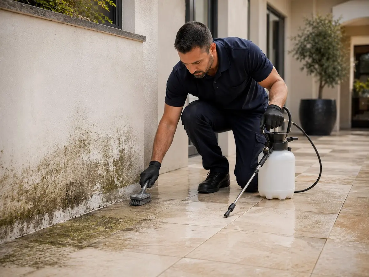 Cleaning outdoor entryway tiles