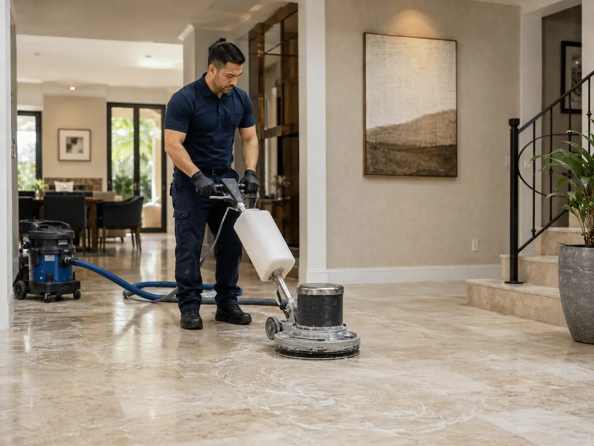 Floor polishing in a modern interior space