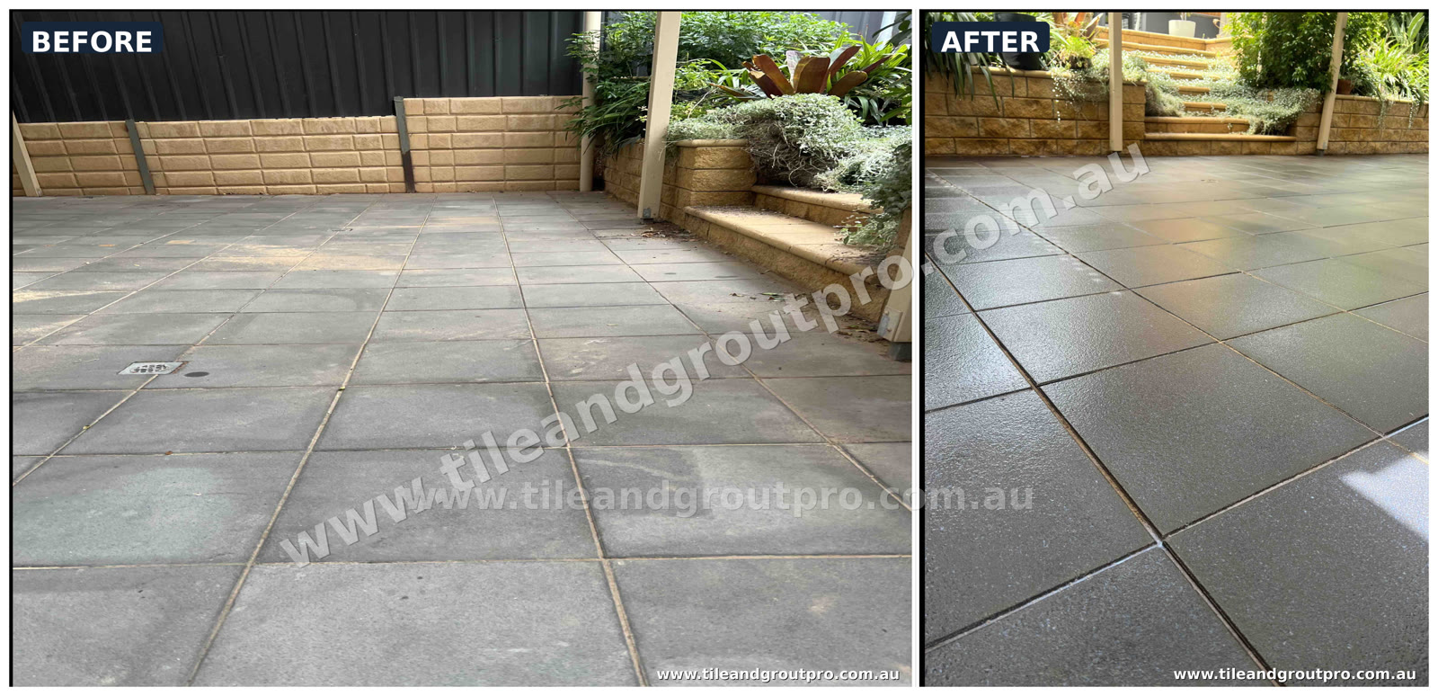 Concrete paver surface renewal before and after