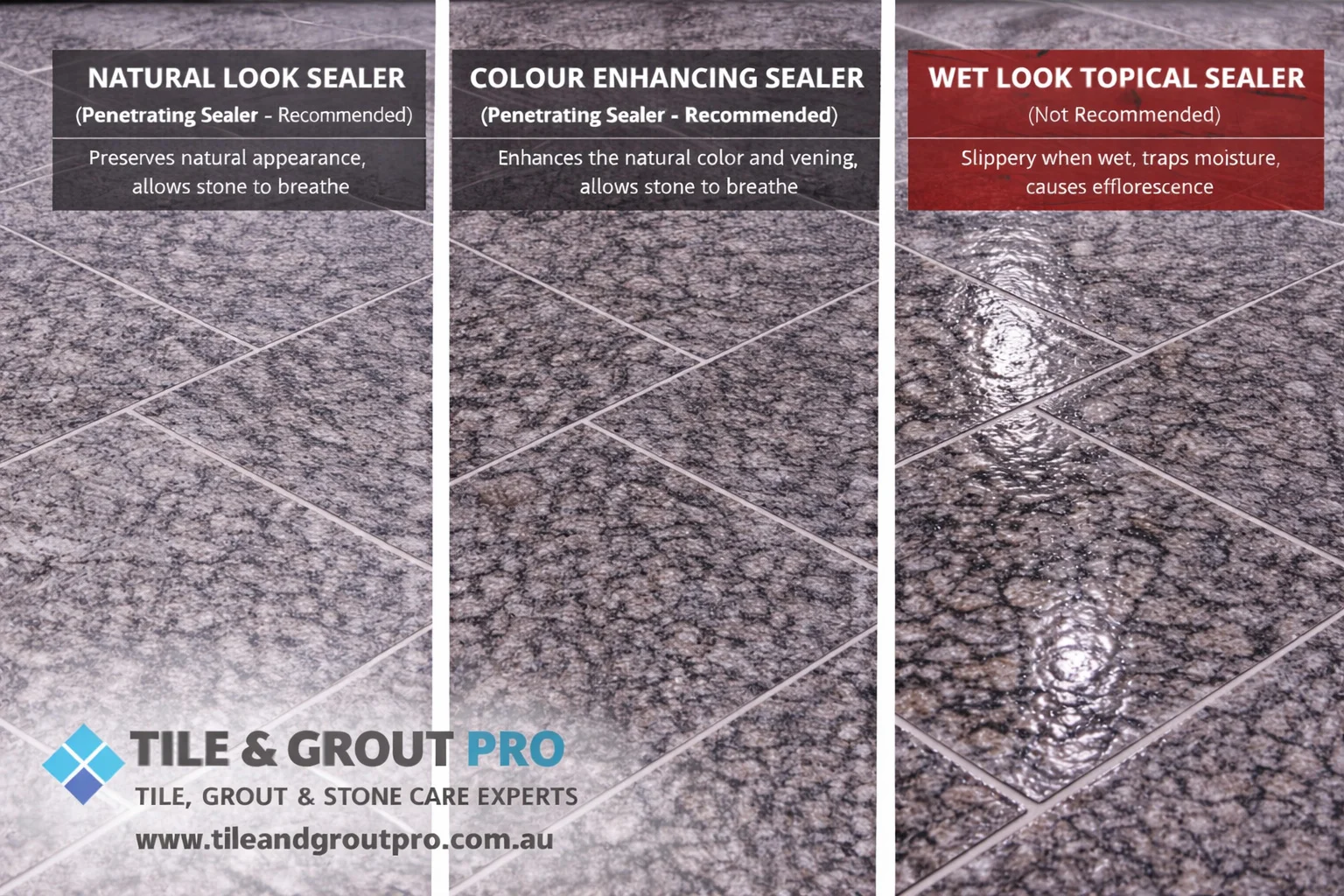 Grey granite tile sealing options in Mount Lawley