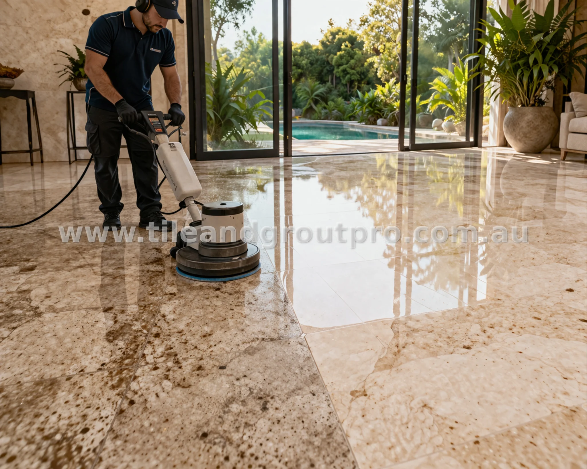 Natural stone floor cleaning and sealing service