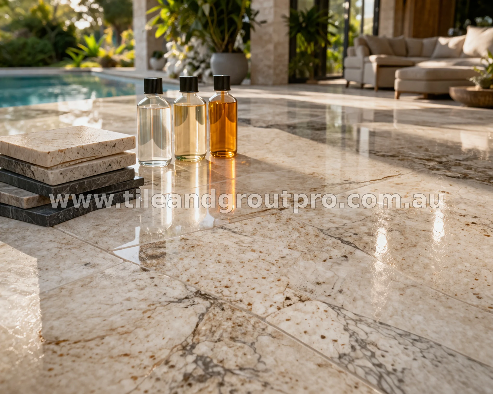 Natural stone floor sealing product application