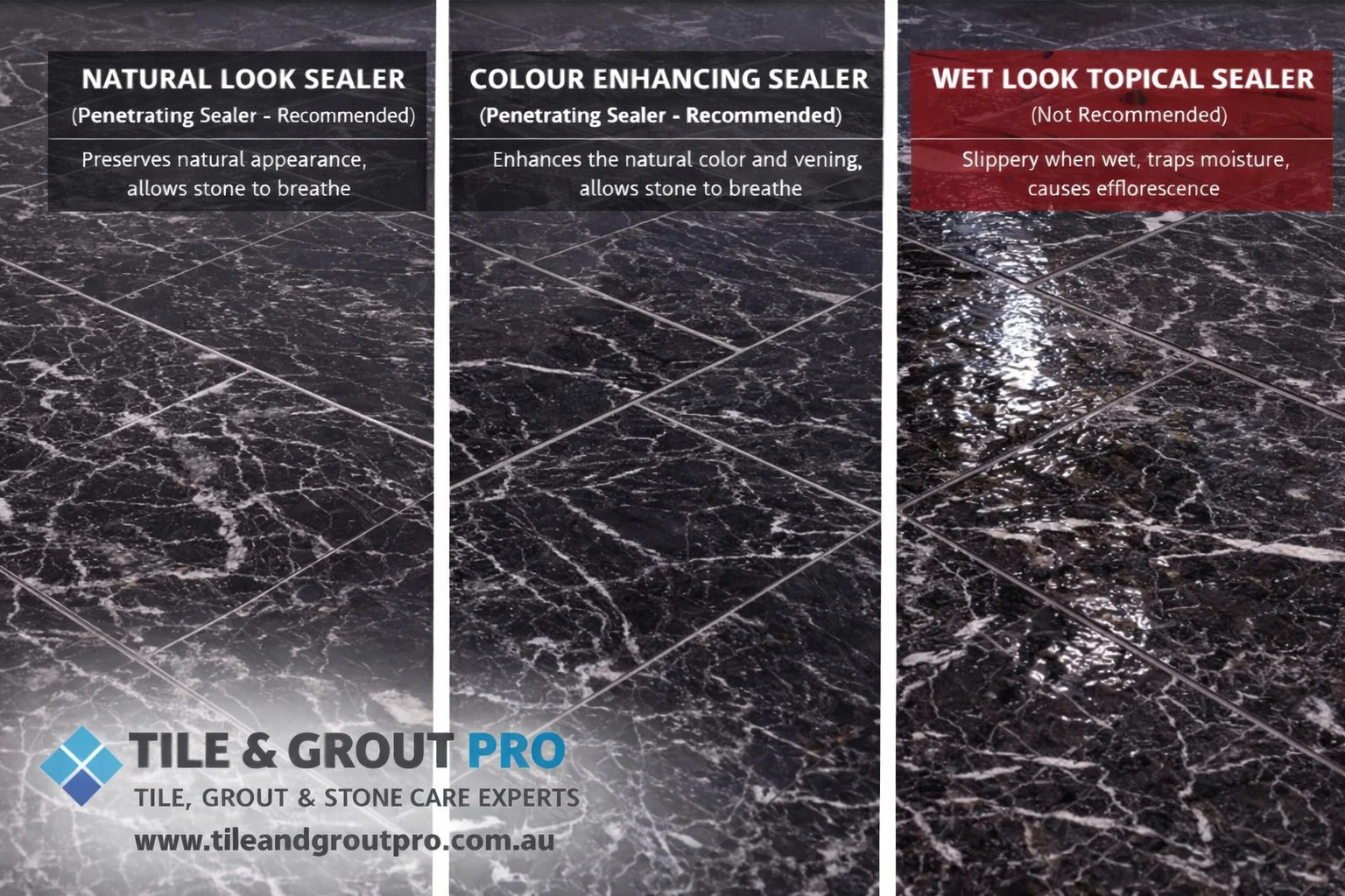 Nero Marquina marble sealing finish in Wantirna