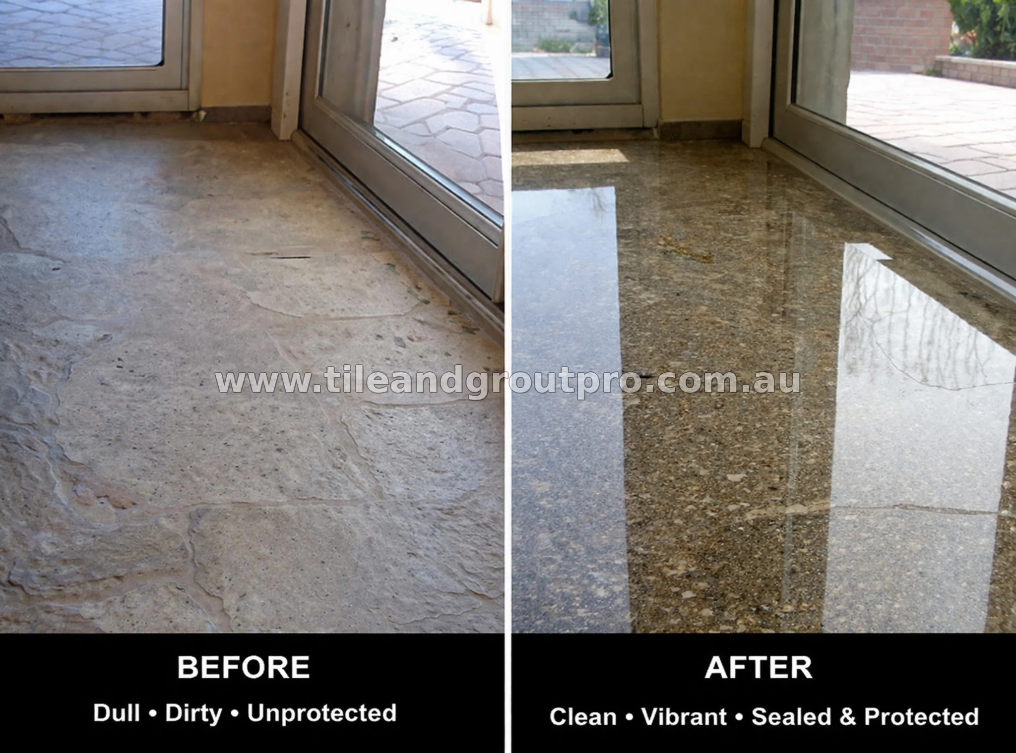 Terrazzo floor sealing before and after in Mount Lawley