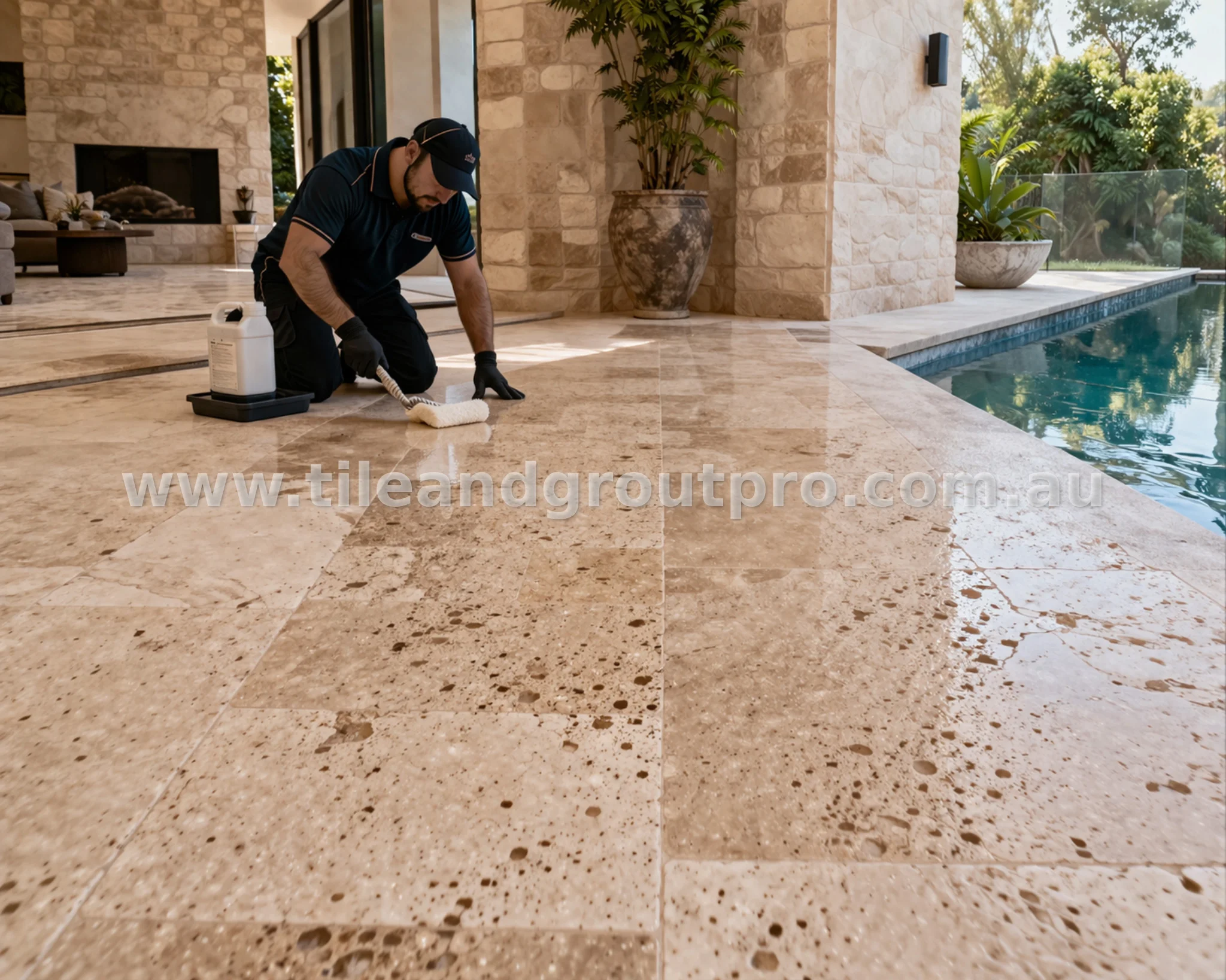 Travertine tile sealing in Mount Lawley