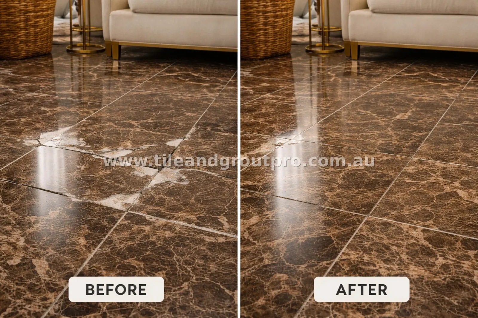 before and after cleaning marble