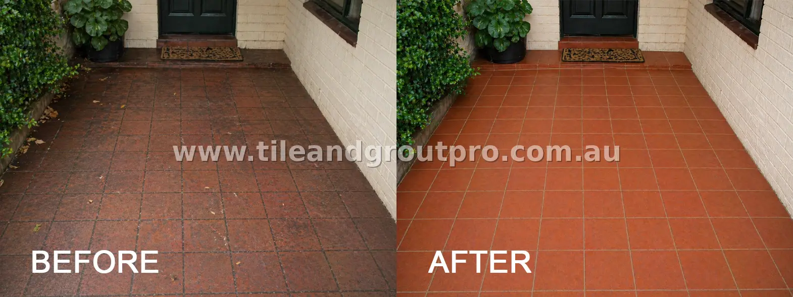 Quarry tile entryway restoration before and after sealing and deep cleaning for a refreshed appearance