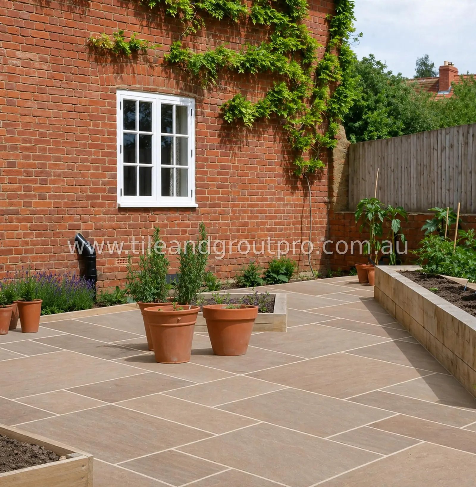Outdoor sandstone patio after restoration showing clean, sealed surface with improved color and durability