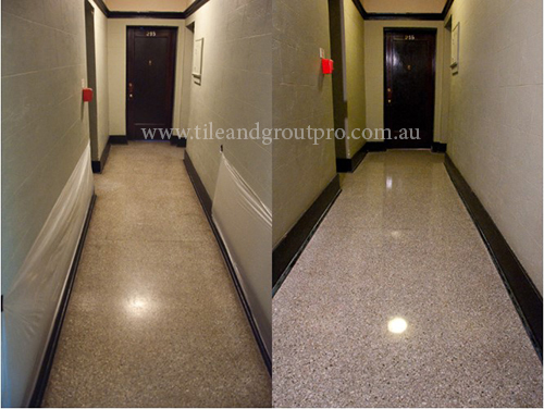 Terrazzo scratch removal before sealing in Mount Lawley