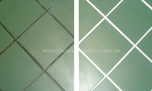 Before and after grout colour sealing and grout recolouring