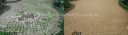 Before and after mould removal and algae treatment for tiles, grout and hard surfaces