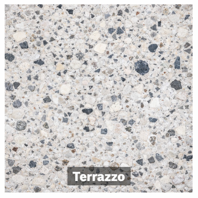 Terrazzo tiles with decorative stone aggregate pattern